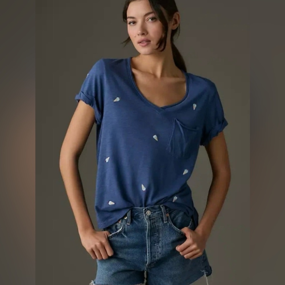 NWT size XS Anthropologie x TLA embroidered ice cream T-shirt
